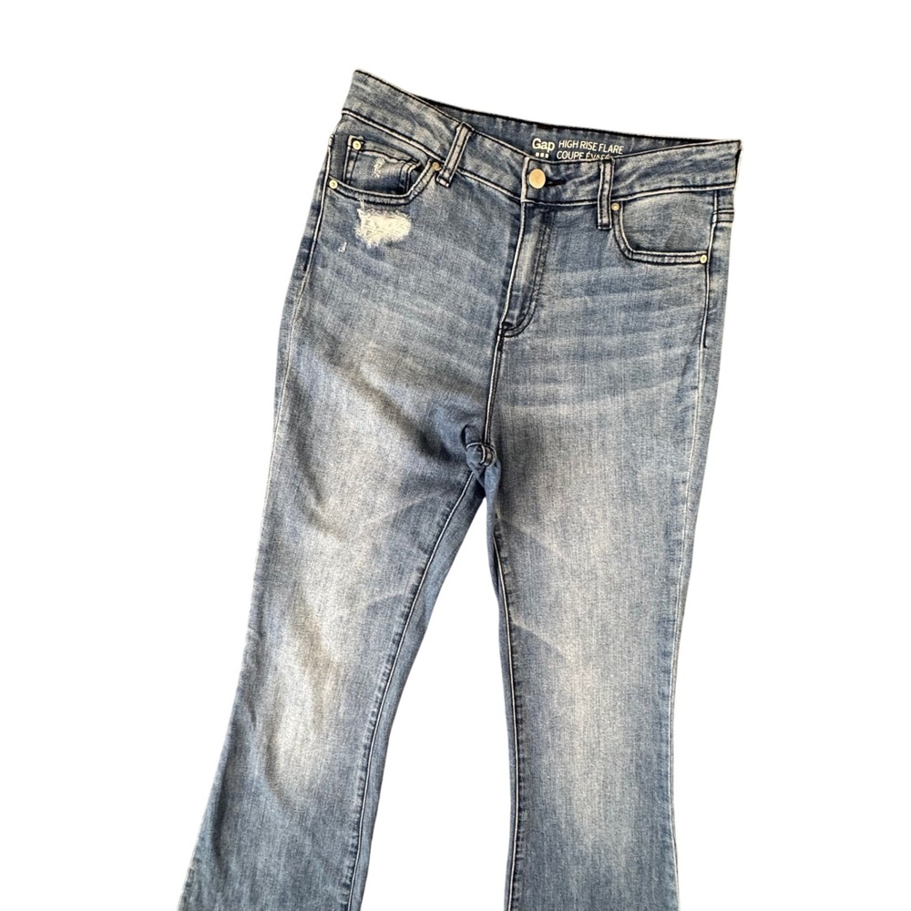 GAP Womens 8 High Rise Flare Jeans 30x34 Light Wash Distressed Y2K Boho Festival - Picture 2 of 9